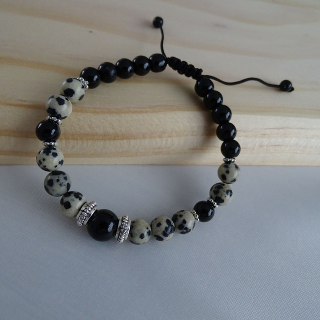 Jongens armband Zebra Jaspis en Onyx (3.012)