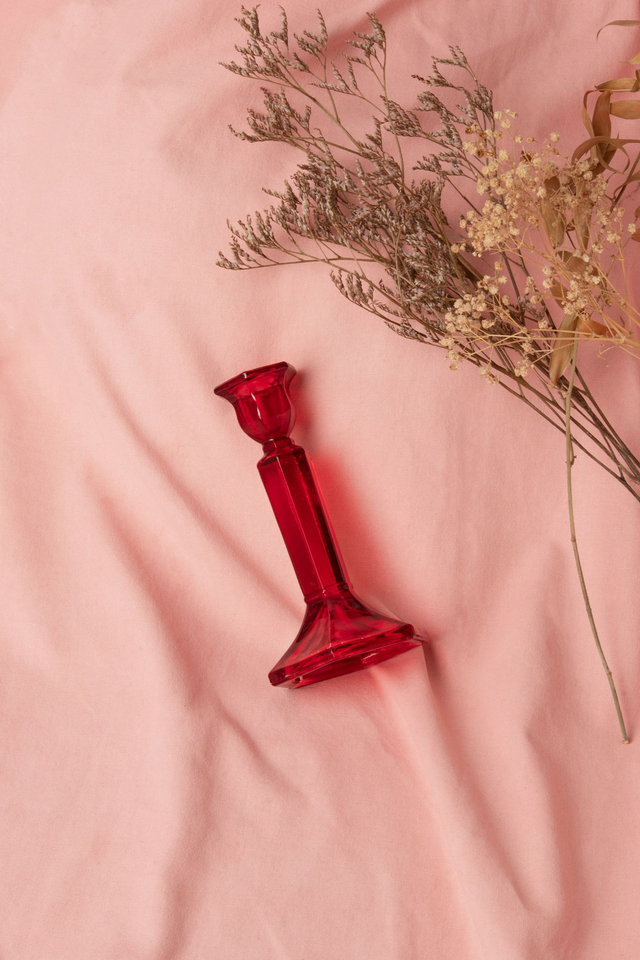 Bougeoir rouge en verre ✨