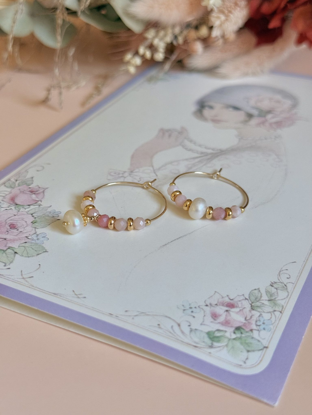 Créoles Opale rose, Perles Philippines, Collection "Envoûtante"