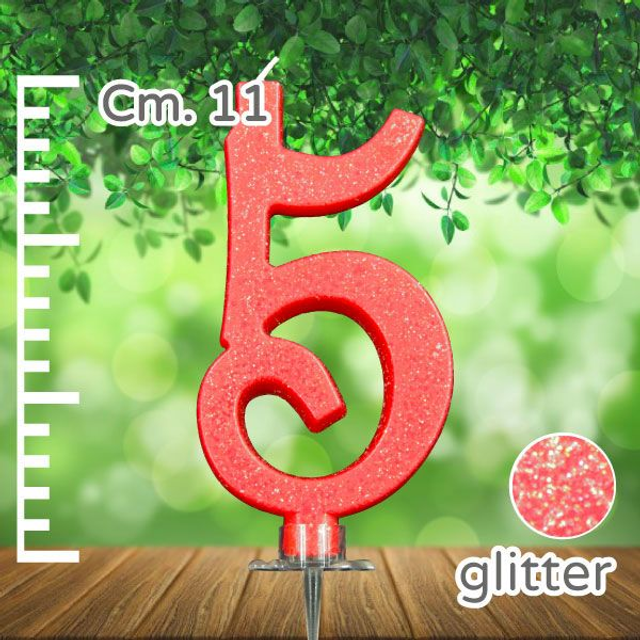 CANDELINA CM 11 ROSSO GLITTER