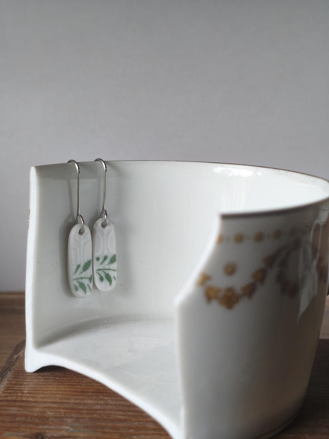 Boucles d'oreilles pendantes ovales - porcelaine allemande, Rosenthal | no.3