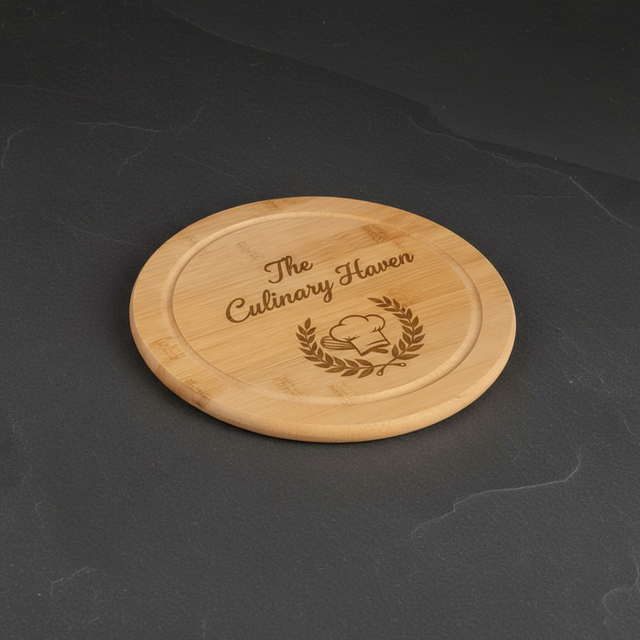 Personalisierter Vesperteller mit Saftrille – Ø 25 cm – Naturprodukt aus FSC®-zertifiziertem Bambus