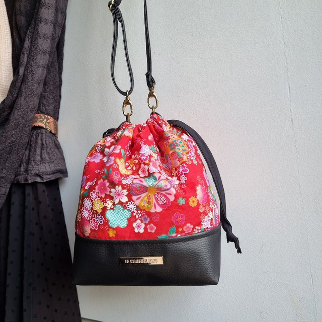 Baluchon "Miya rouge & simili cuir noir