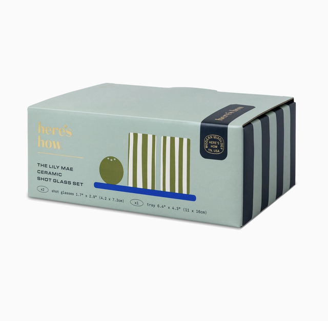Lily Mae Ceramic Tequila Shot Glass Set - cobalt & olive
