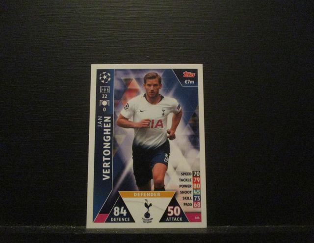 Jan Vertonghen - UEFA Champions League Match Attax 2018/19 Original Trading Card #186