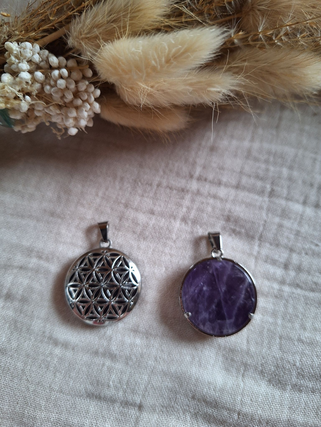 Pendentif Améthyste et Fleur de vie
