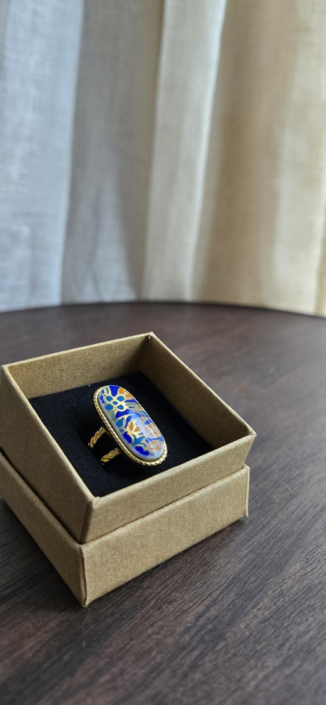 Bague - porcelaine Thaïlandaise - acier inoxydable doré