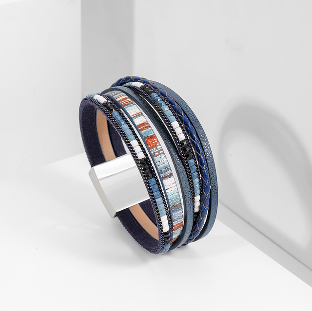 Multi Strand Boho Wrap Bracelet Dark Blue