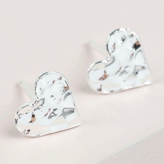 Lisa Angel Hammered heart studs silver