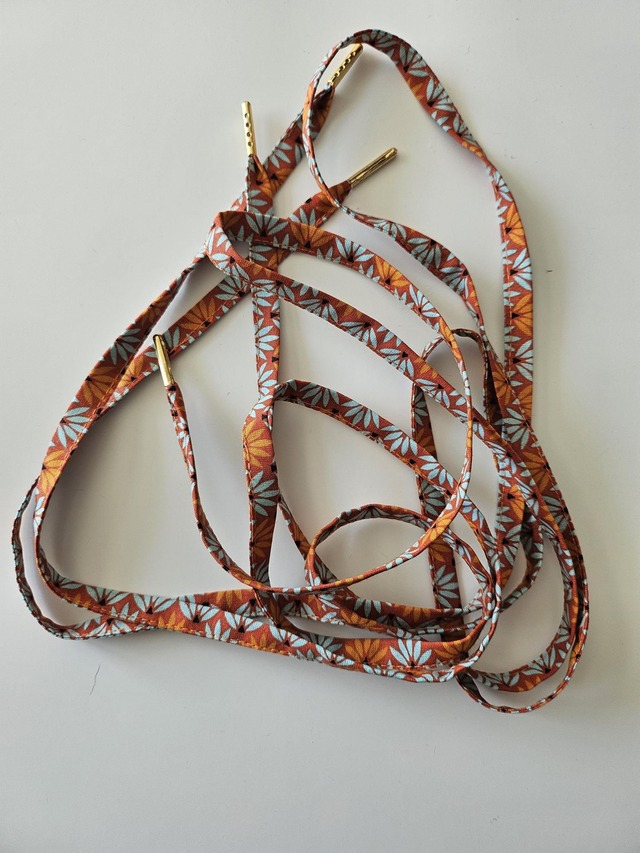 Lacets en tissu fait main - feuilles orange bleu