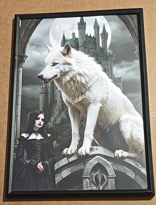 Custom A4 White Wolf and Gothic Girl Picture.