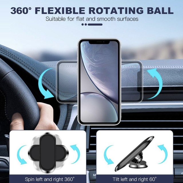 Lot de 2 supports magnétiques en métal, rotation 360°, fixation puissante+ plaques métalliques adhésives incluses