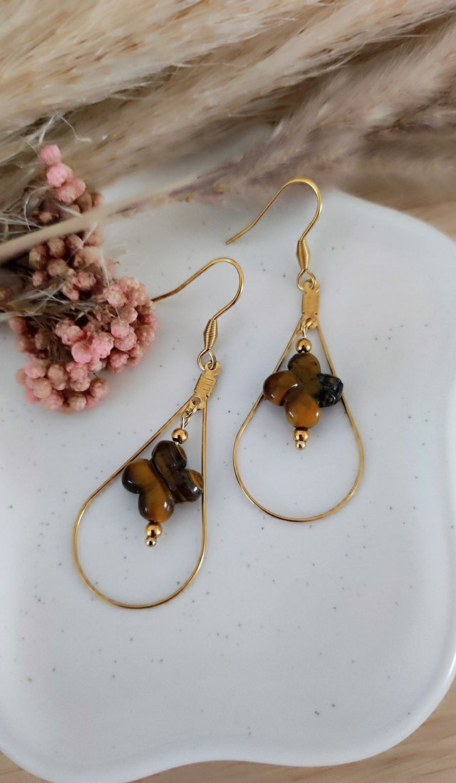 Boucles d'oreilles Trèfle Oeil de tigre
