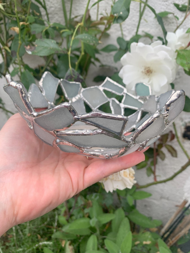 Sea Glass Bowl with Beach Found Glass Unique Gift approx. 16cm (230301)