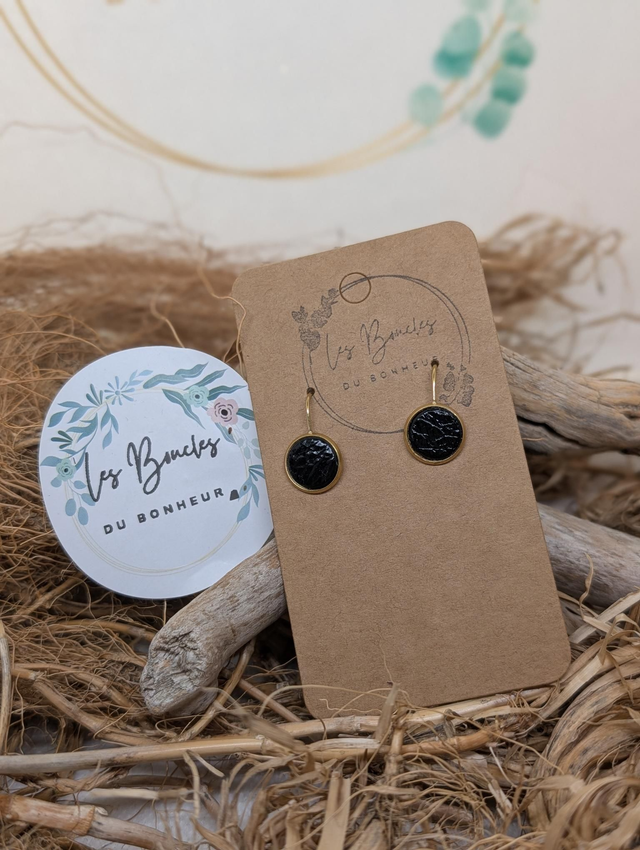 Boucles d'oreilles puces noir doré pu100