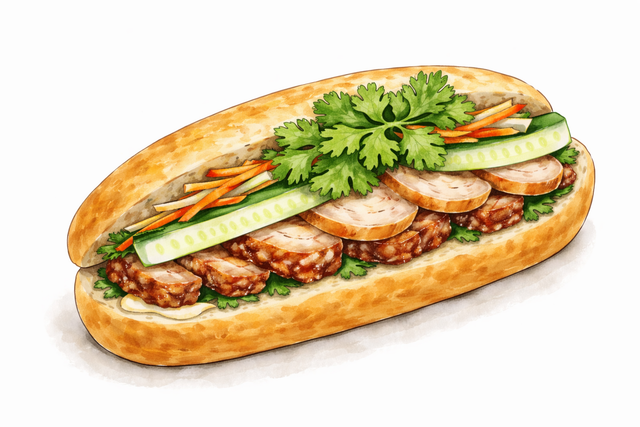 Banh Mi de la Mama (Porc mariné et mortadelle vietnamienne)