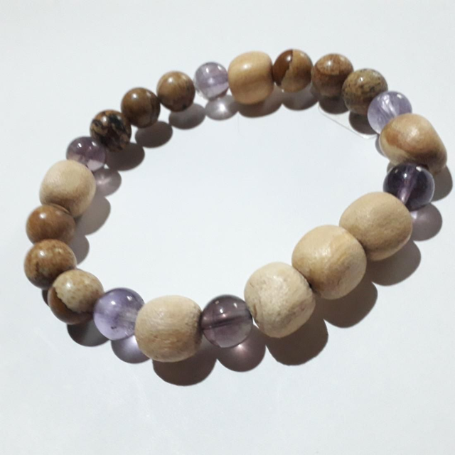 Amethyst &amp; Landscape Jasper Palo Santo Bracelet 