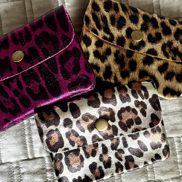 Italian Leather Metallic Leopard Coin Purse