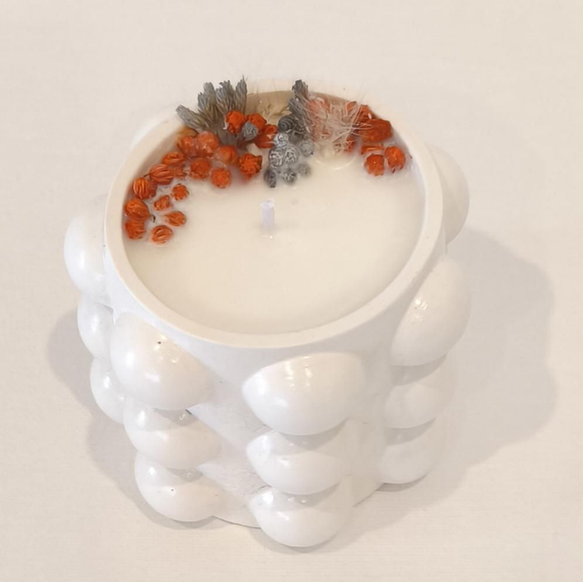 ✨ Bougie artisanale &quot;Bulbeuse&quot; en cire de soja – fleurs séchées &amp; contenant fait main ✨