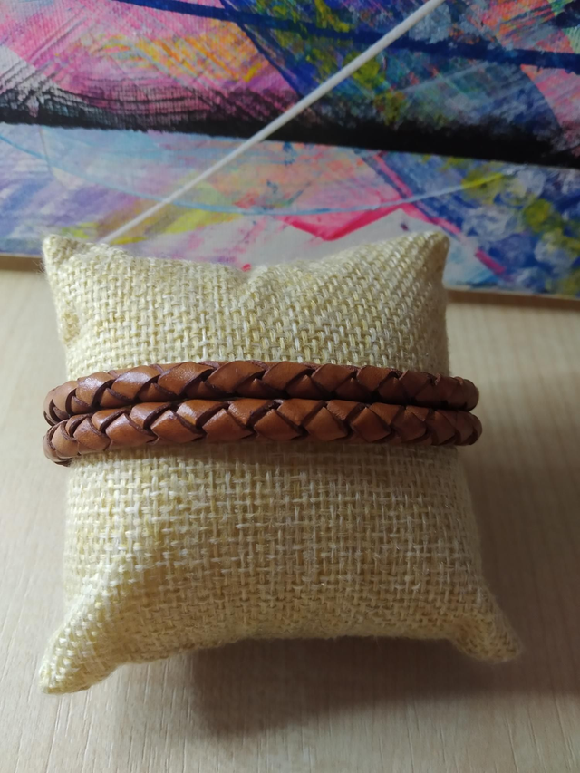 Bracelet double lanières double cuir Camel 