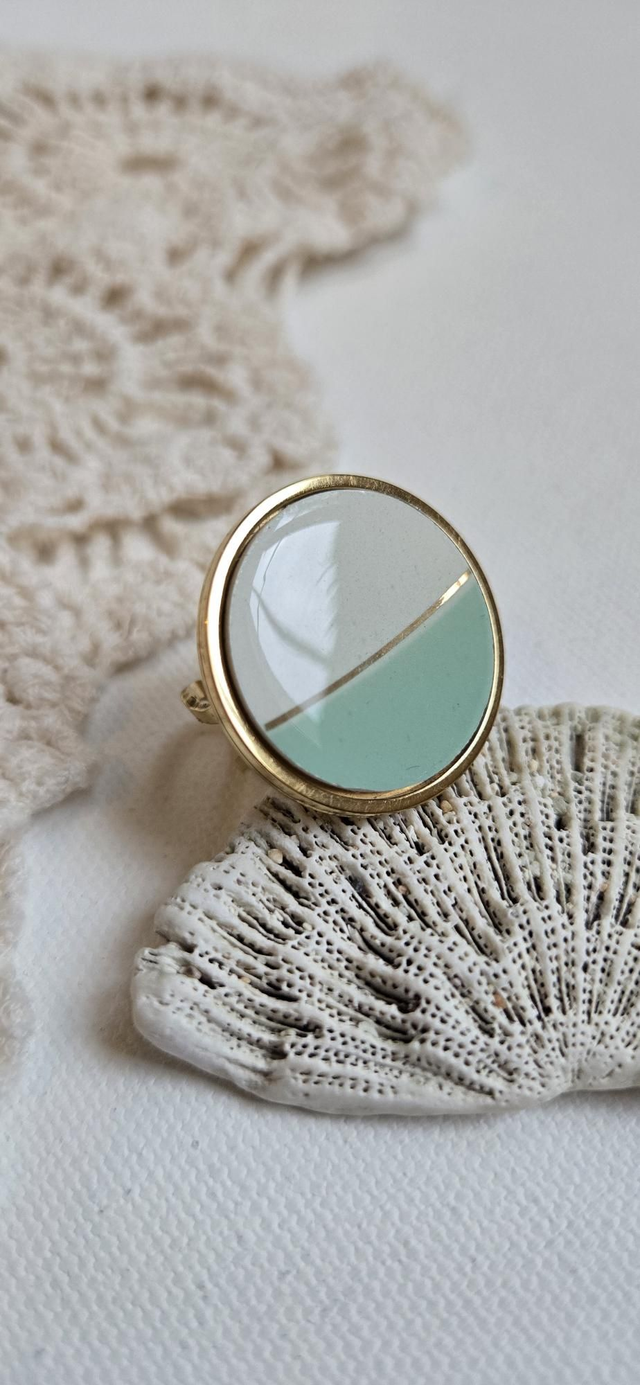 Bague - porcelaine Badonviller - acier inoxydable doré