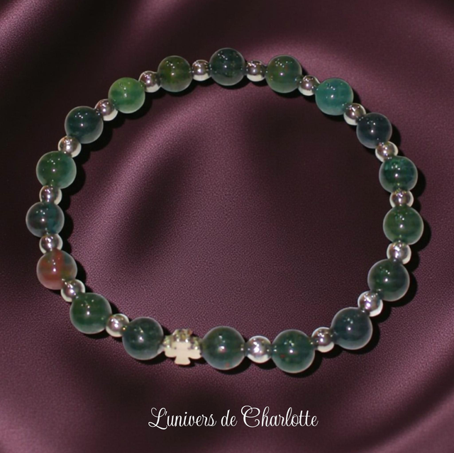 Bracelet "Jaspe héliotrope" - Perle 6 mm - REF64