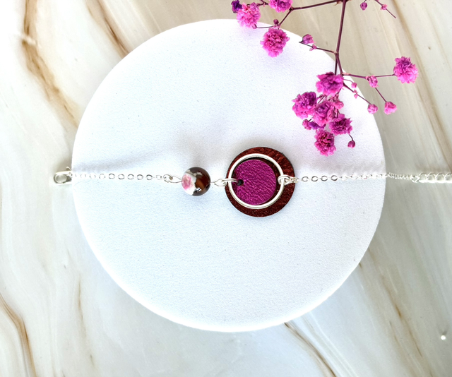 Bracelet INDISPENSABLE Plaqué Argent Cuir Intense Rust Metallic Pink Flash Metallic