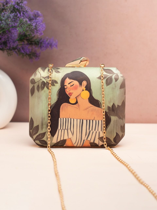 Woman Portrait Printed Clutch Bag