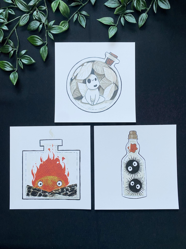 Ghibli Spirit Bottles Square Print