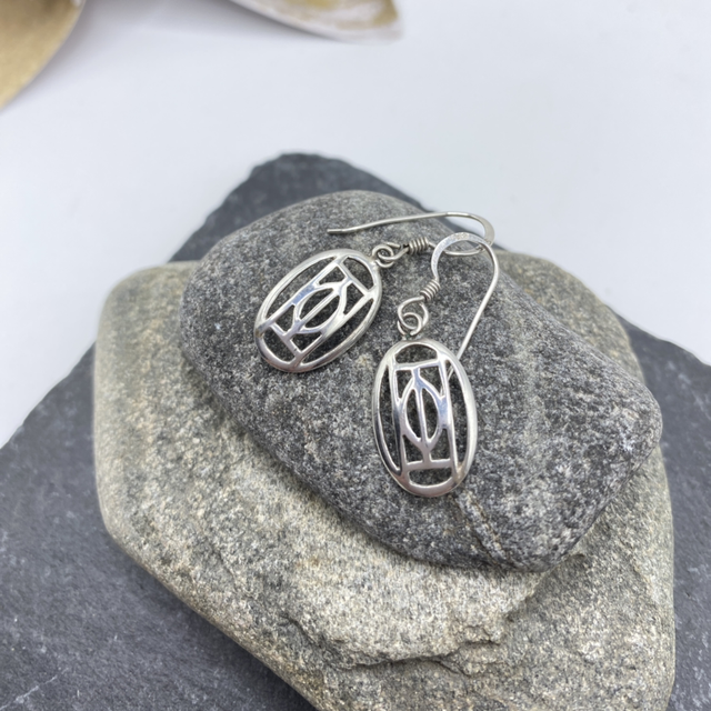 REFURBISHED Vintage Rennie Mackintosh Style Sterling Silver Hook Dangle Earrings