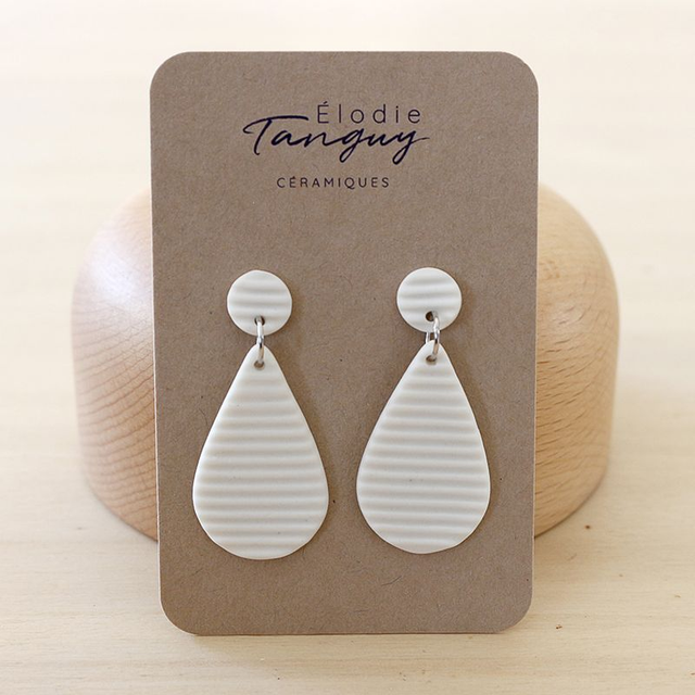 Boucles d’oreilles en porcelaine texturée – Gouttes - Blanc mat