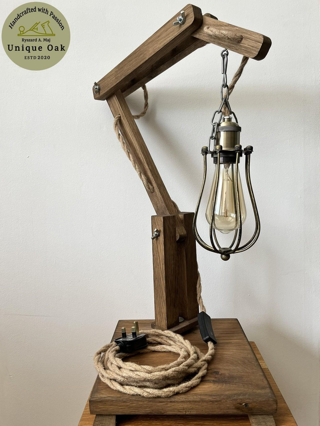 Oak lamp in the crane style.
