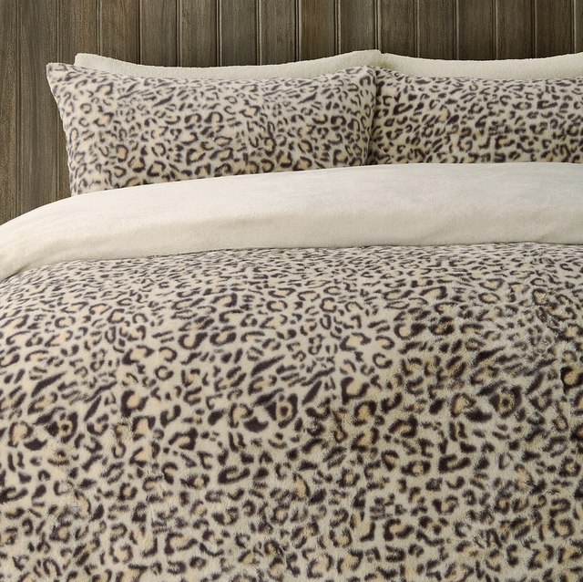 King Leopard Print Super-Soft Faux Fur Duvet Set