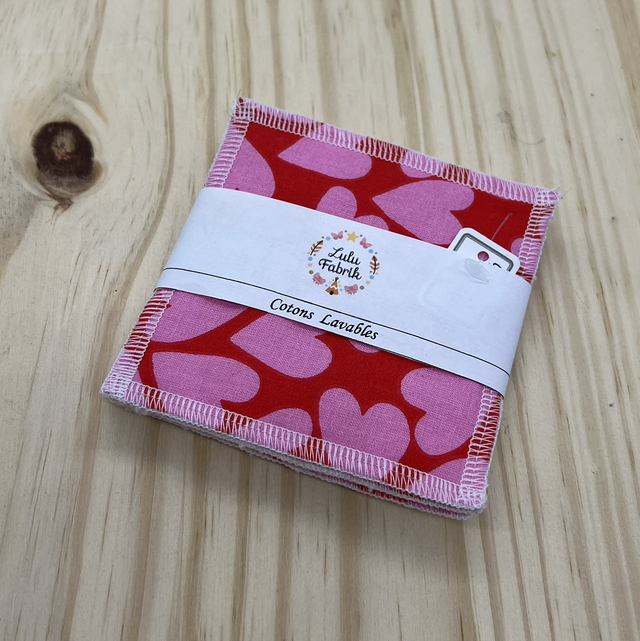 Lot de 4 cotons démaquillants grands cœurs rose 