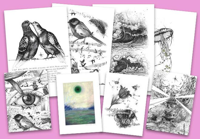 Soutien n°4 : 4 cartes postales + 4 dessins à domicile + newsletter