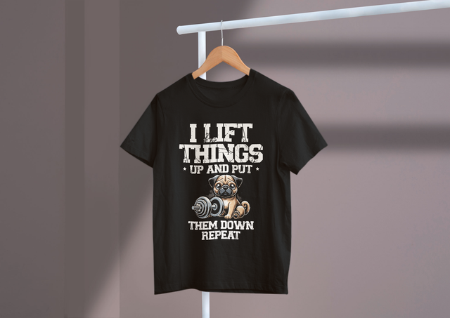 I Lift Things Up And Put Them Down Repeat Workout Motivation. Ich hebe Dinge hoch und lege sie wieder ab, um die Trainingsmotivation zu wiederholen