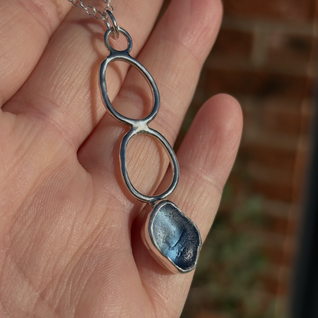 Blue Seaglass & Recycled Silver Pendant