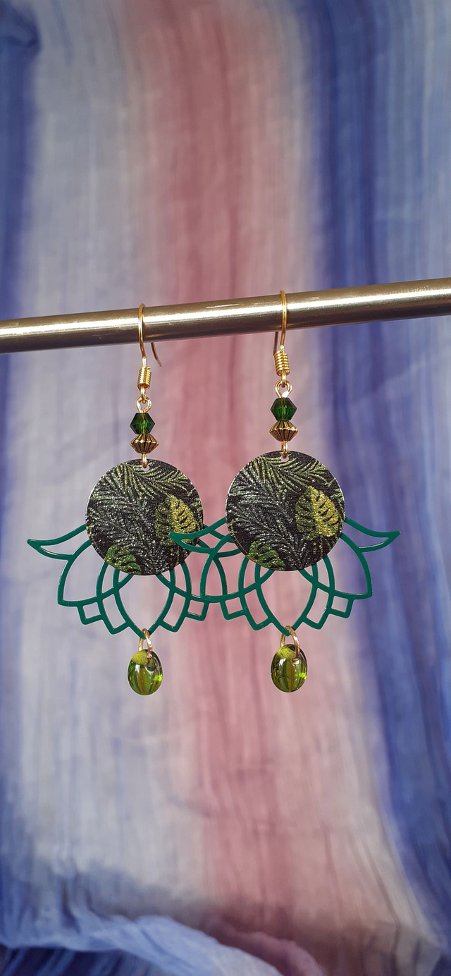 Ficus Boucles d'oreilles pendantes colorées, ton vert, bronze