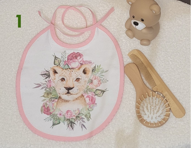 Bavoir liens Animaux aquarelle rose