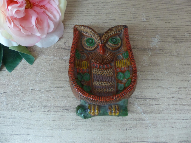 Figurine Hibou Vide-Poche / Cendrier Coloré – Céramique Espagnole Vintage – Ceramica Convento Jesus Maria Aracena - Déco Bureau ou Salon