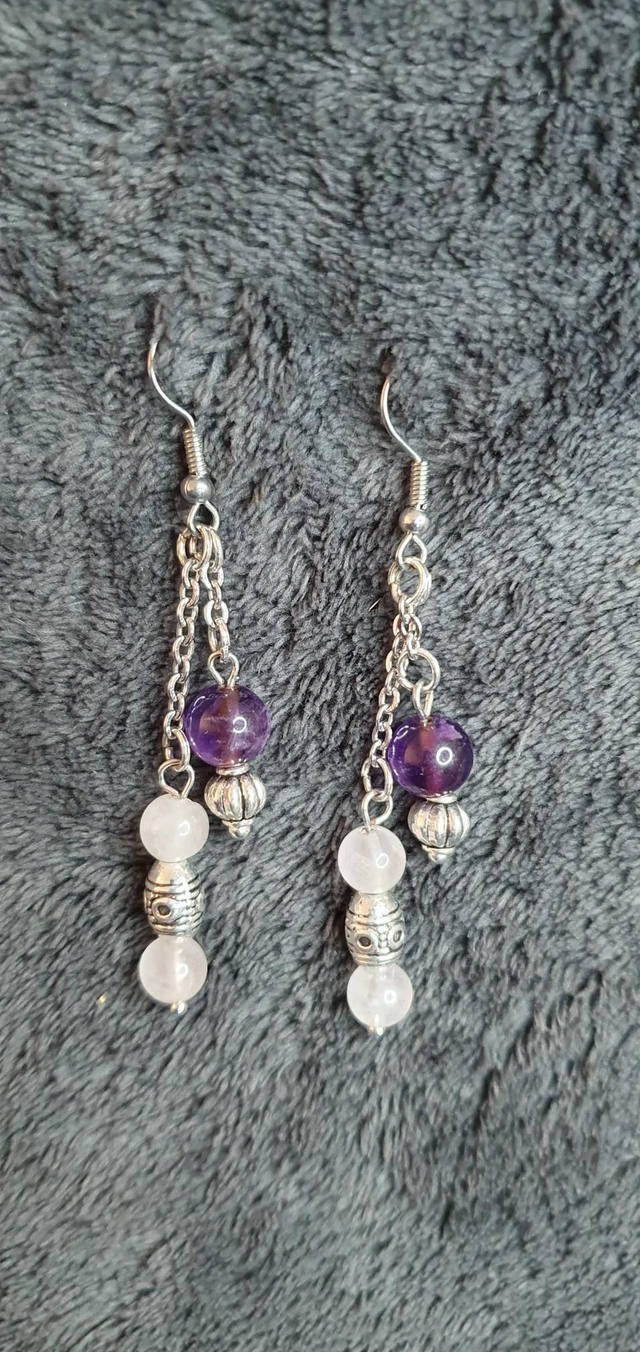Boucles d'oreilles en Améthyste et Quartz rose