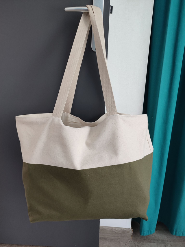 Sac de plage bi colore tissu demi natté 