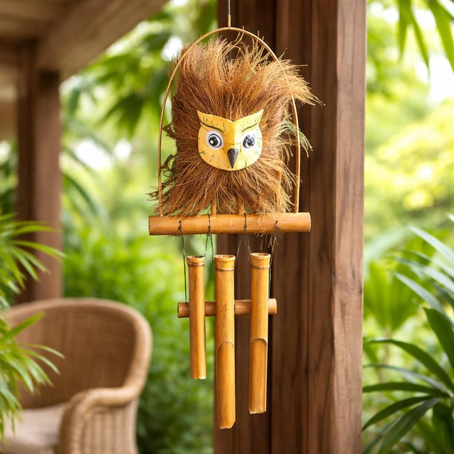 "Chouette/Hibou" - Carillon en bois 