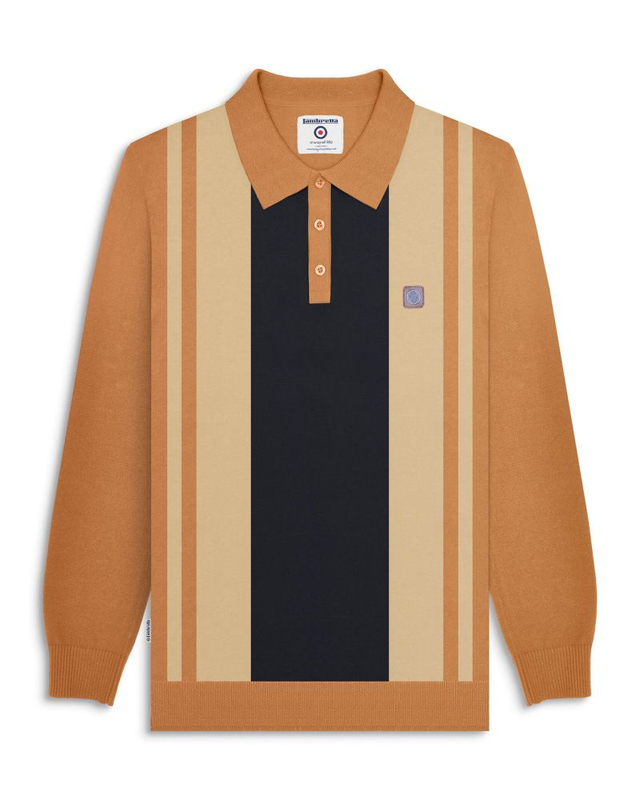 SS1535 Lambretta Long Sleeve Vintage Panel Polo - Tobacco