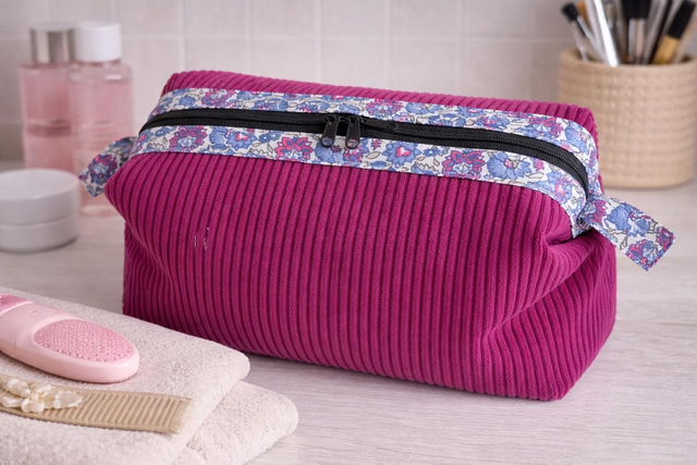 Trousse de toilette velours côtelé lilas