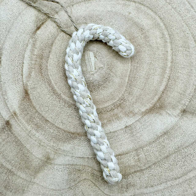 Light Beige Gold Sparkle & Natural Macrame Candy Canes 