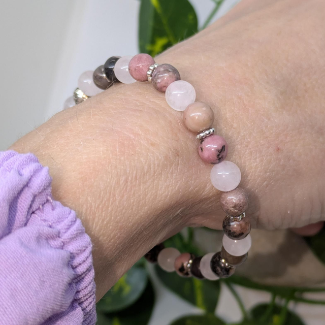 Bracelet "Rhodonite & Quartz rose" 6mm BR-100