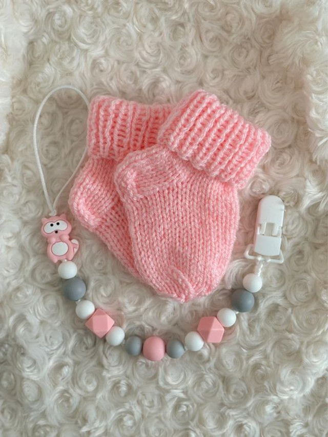 Attache tétine &amp; Chaussettes Rose