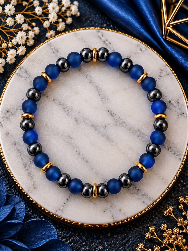 Bracelet mixte unique en perles de verre et hématite