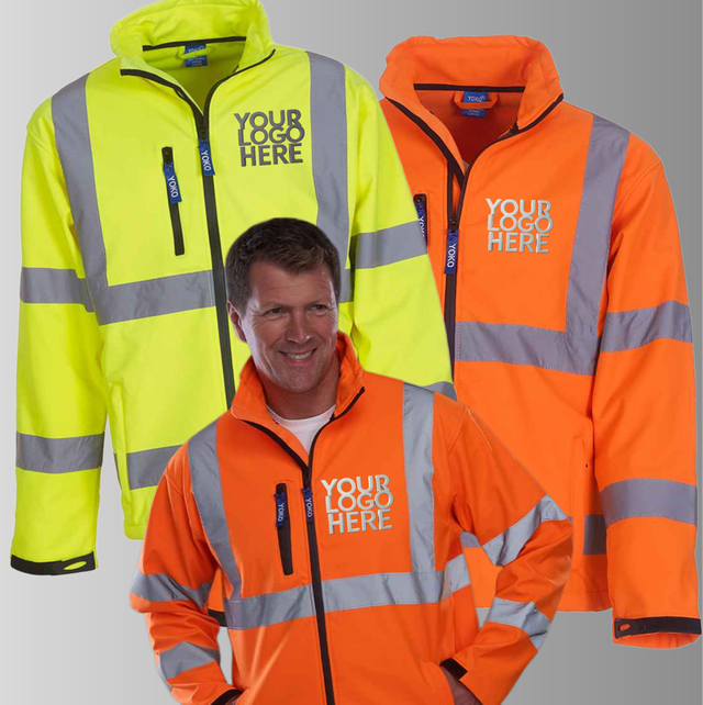 Personalised Hi-Vis Softshell Jacket – Custom Text &amp; Logo | Unisex Workwear